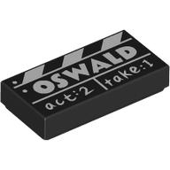 Lego Tile 1 x 2 with White Film Slate, 'OSWALD, act 2, take 1' Print