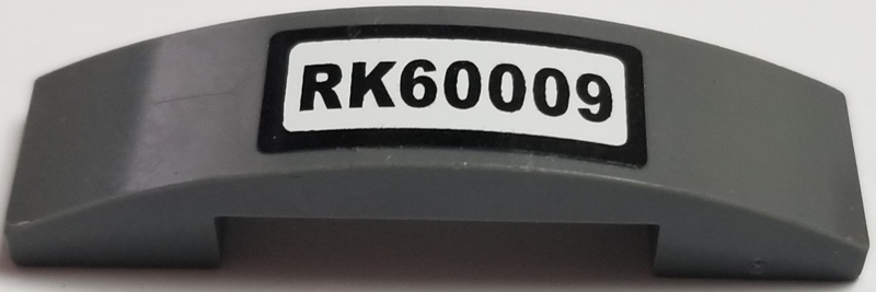 Lego Slope, Curved 4 x 1 x 2/3 Double with 'RK60009' Pattern (Sticker) - Set 60009