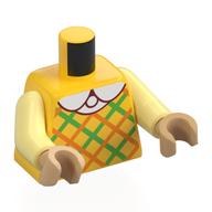 Lego Torso, Orange/Bright Green Argyle Shirt, White Collar Print, Bright Light Yellow Arms, Warm Tan Hands