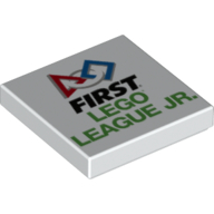 Lego Tile 2 x 2 with FIRST LEGO League Jr. Logo Print / White
