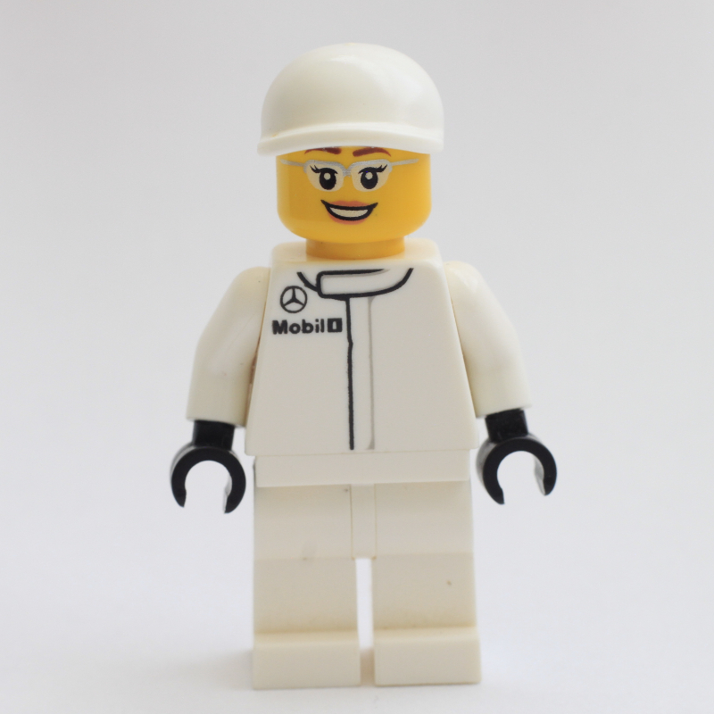 Lego Pit Crew, White Torso, White Legs, White Cap, Female