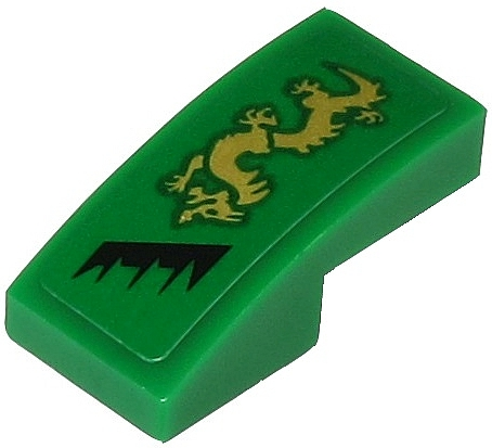 Lego Slope, Curved 2 x 1 x 2/3 with Gold Dragon and Black Jagged Line Pattern Model Right Side (Sticker) - Set 71700