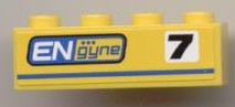 Lego Brick 1 x 4 with Black '7' and 'ENgyne' Pattern Model Left side (Sticker) - Set 8124 / Yellow
