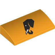 Lego Brick Curved 2 x 4 x 2/3 No Studs with Black Elephant Head print / Bright Light Orange