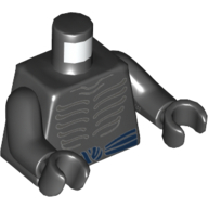 Lego Torso Skeleton Ribs Gray and Dark Blue Waist Sash / Gray Muscles Outline on Back Print, Black Arms and Hands / Black
