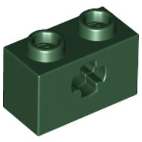 Lego Technic, Brick 1 x 2 with Axle Hole / Dark Green