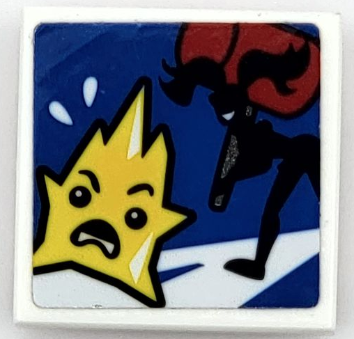 Lego Tile, Modified 2 x 2 Inverted with Yellow Kryptomite and Black Harley Quinn Silhouette with Red Mallet Pattern (Sticker) – Set 41236