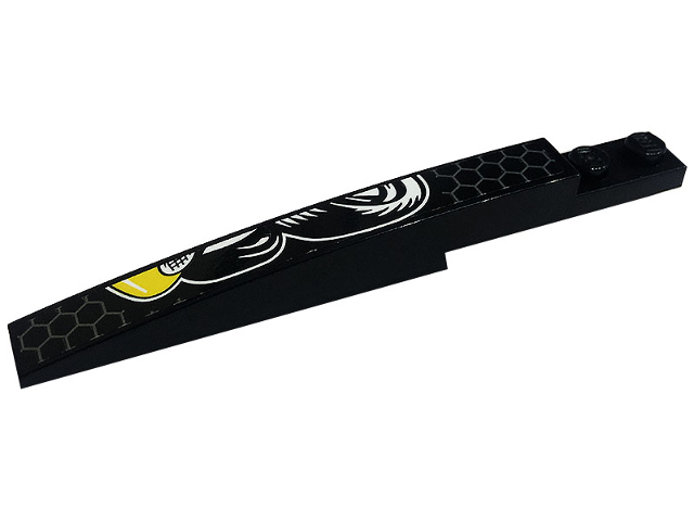 Lego Slope, Curved 10 x 1 with Angry Bee, Honeycomb and Tires Pattern Model Left Side (Sticker) - Set 76904 / Black