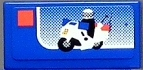 Lego Tile 1 x 2 with LEGO Police Motorcycle Set Box Pattern (Sticker) - Set 7848 / Blue