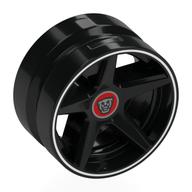Lego Wheel, Sport 21 x 11 with White Stripe, Silver Tiger on Red Background Print