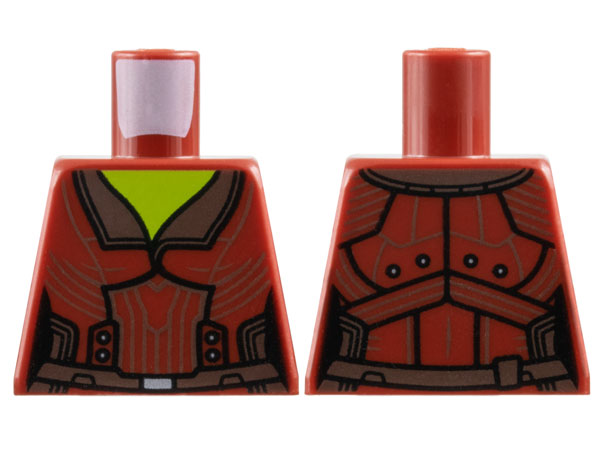 Lego Torso Female Jacket, Reddish Brown Lapels and Belt, Lime Neck Pattern / Dark Red