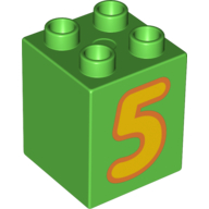 Lego Duplo Brick 2 x 2 x 2 with Yellow '5' Print