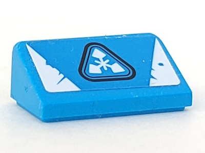 Lego Slope 30 1 x 2 x 2/3 with White Worn Triangles and Zane Shuriken Throwing Star of Ice Symbol Pattern (Sticker) - Set 70639 / Dark Azure