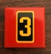 Lego Tile 2 x 2 with Bright Light Orange Number '3' on Black Background Pattern (Sticker) - Set 21311 / Red