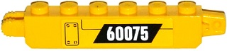 Lego Hinge Brick 1 x 6 Locking with Panel and White '60075' on Black Parallelogram Pattern Model Right Side (Sticker) - Set 60075 / Yellow
