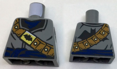 Lego Torso Coat with Dark Blue Scarf and Sash, Dark Orange Bandolier with Black Bat on Gold Buckle Pattern / Dark Bluish Gray