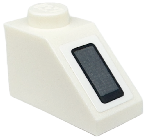 Lego Slope 45 2 x 1 with Dark Bluish Gray Rectangle with Black End and Outline Pattern (Sticker) - Set 75350 / White