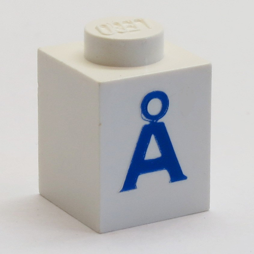 Lego Brick 1 x 1 with Blue 'Å' Print / White