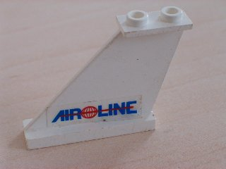 Lego Tail 4 x 1 x 3 with Blue 'AIR LINE' and Red Globe and Line Pattern on Left Side (Sticker) - Sets 6597 / 10159 / White