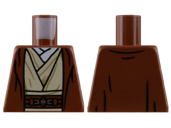 Lego Torso SW Jedi Robe and Sash, Tan Tunic, White Shirt, Silver Buckle Pattern / Reddish Brown