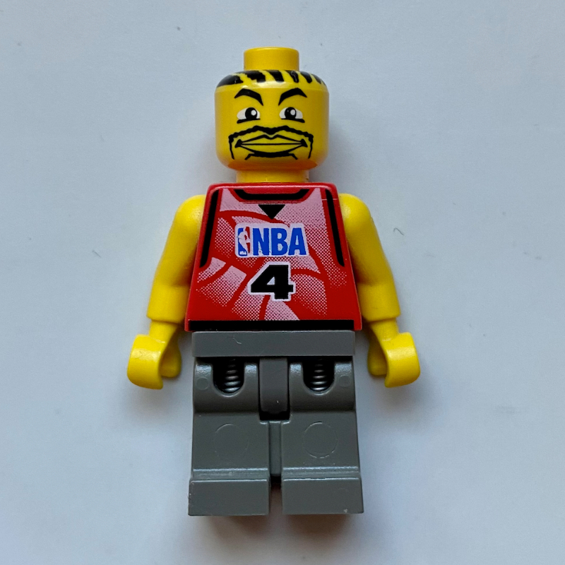 Lego Basketball Player, Red Torso with #4, Dark Gray Legs
