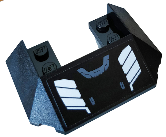Lego Wedge 6 x 4 Cutout (Train Roof) with 5 Large Bottom Tubes with White Stripes on Black Background Pattern (Sticker) - Set 76104 / Black