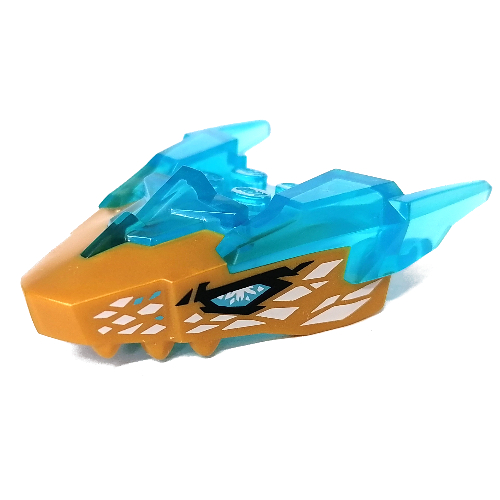 Lego Creature Body Part, Dragon Head with Trans-Light Blue Horns Pattern, White/Blue Eyes Print
