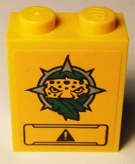 Lego Brick 1 x 2 x 2 with Inside Stud Holder with Leopard Head, Leaves and Black Panel with Exclamation Mark Pattern (Sticker) - Set 60158