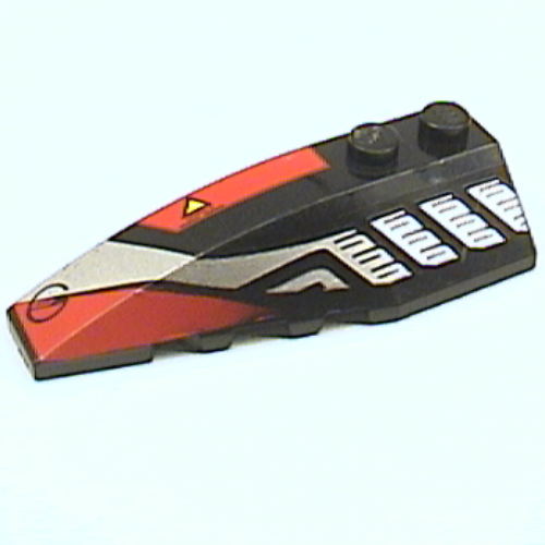 Lego Brick Wedged, Curved 6 x 2 Left with Sleek Silver and Red Print