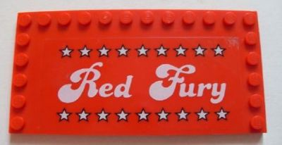 Lego Tile, Modified 6 x 12 with Studs on Edges with White 'Red Fury' and Stars Pattern (Sticker) - Set 5533 / Red