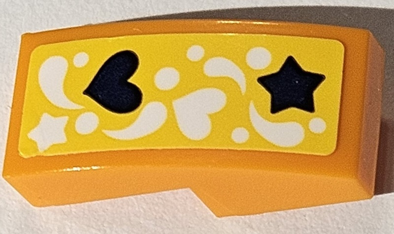 Lego Slope, Curved 2 x 1 x 2/3 with Dark Blue and White Hearts, Stars, Dots and Swirls Pattern (Sticker) - Set 41373