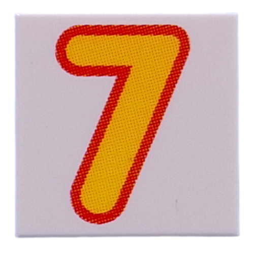 Lego Tile 2 x 2 with Bright Light Orange '7' Print / White