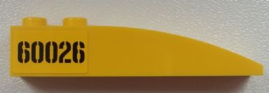 Lego Slope, Curved 6 x 1 with 2 Studs with Black '60026' Pattern on Right Side (Sticker) - Set 60026