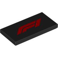 Lego Tile 2 x 4 with Red F1 Logo Print / Black