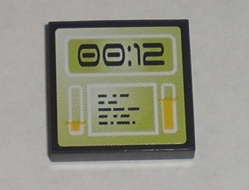 Lego Tile 2 x 2 with Lime Computer Screen with '00:12' Pattern (Sticker) - Set 8971