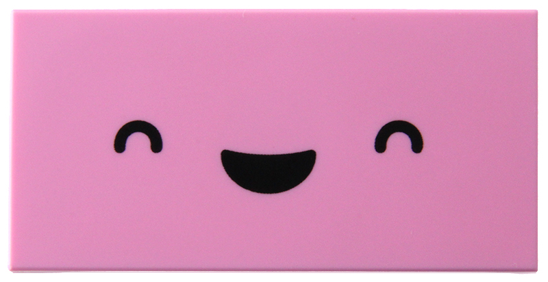 Lego Tile 2 x 4 with Black Eyes and Open Mouth Grin Pattern / Bright Pink