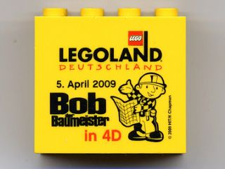 Lego Brick 2 x 4 x 3 with Legoland Deutschland 5. April 2009 Bob der Baumeister in 4D Pattern