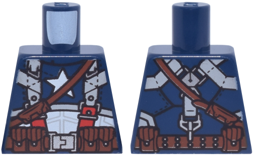 Lego Torso Body Armor with White Star and Abdomen, Light Bluish Gray and Red Harness Straps, Reddish Brown Shoulder Strap, Belt with Pouches and Silver Buckle Pattern / Dark Blue