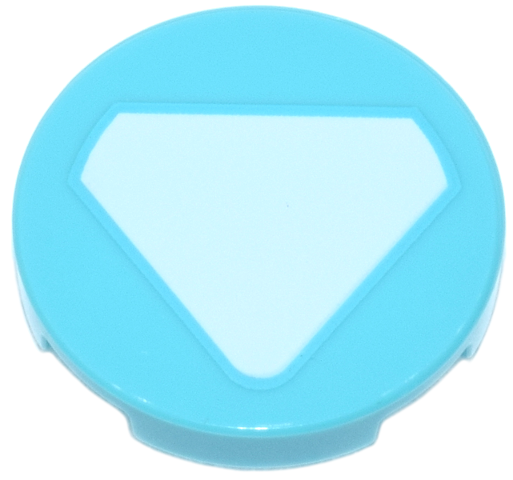 Lego Tile, Round 2 x 2 with Bottom Stud Holder with White Triangle Arc Reator Pattern