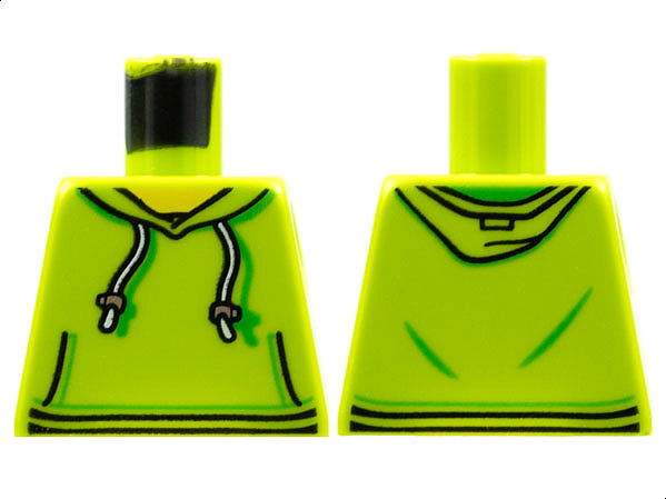 Lego Torso Hoodie with White Drawstrings, Silver Adjusters and Kangaroo Pockets Pattern / Lime