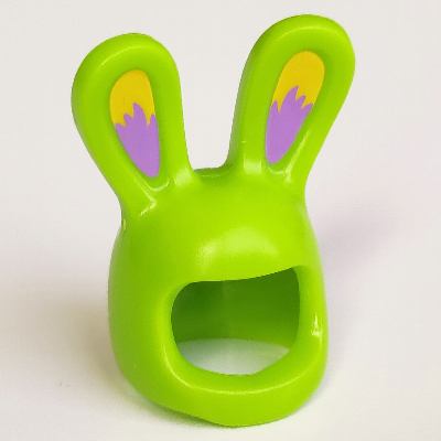 Lego Costume / Mask, Rabbit / Bunny Ears with Medium Lavender and Bright Orange Auricles Print / Lime