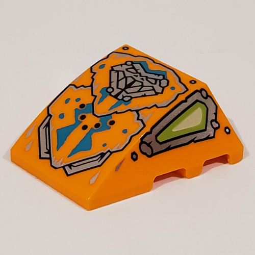 Lego Brick Wedged, Curved 4 x 3 No Studs, with Dark Turquoise Decorations, Lime Eyes Print