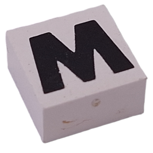Lego Modulex Tile 2 x 2 with Black 'M/W' Print, Black Internal Lining, No Dot / Modulex White