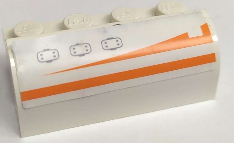 Lego Slope, Curved 2 x 4 x 1 1/3 with 4 Recessed Studs with Hatches and Orange Stripes Pattern Model Left Side (Sticker) - Set 7649