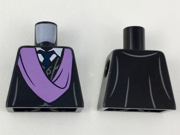 Lego Torso Robe with Medium Lavender Sash, White Collar with Dark Blue Tie Pattern / Black