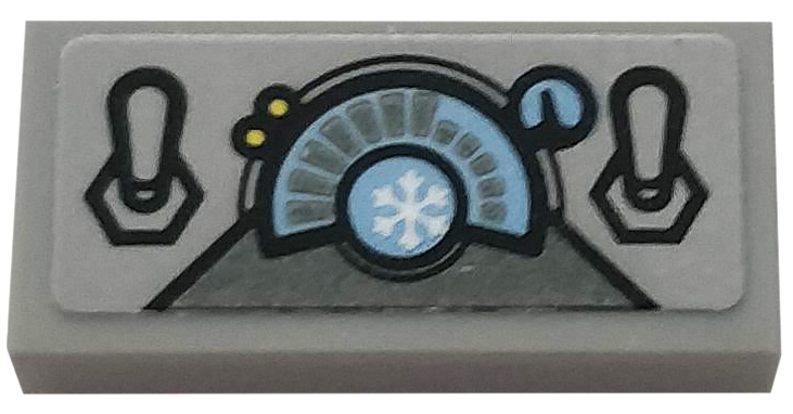 Lego Tile 1 x 2 with Medium Blue Control Panel and White Snowflake Pattern (Sticker) - Set 76118 / Light Bluish Gray