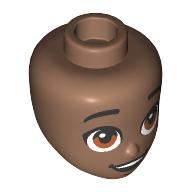 Lego Minidoll Head, Black Eyebrows, Brown Eyes, Looking Up, Open Mouth / Medium Brown