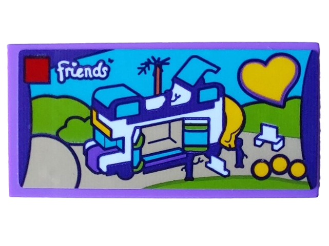 Lego Tile 2 x 4 with Friends Set 41395 Friendship Bus Pattern (Sticker) - Set 4002022 / Medium Lavender