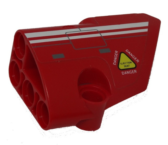 Lego Technic, Panel Fairing # 2 Small Smooth Short, Side B with White Stripes, 'DANGER' and 'EJECTION SEAT' Pattern (Sticker) - Set 9394 / Red