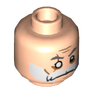 Lego Minifig Head Commander Wolffe, Beard White, Moustache, Gray Eyebrows, Cheek Lines, Scar over Right Missing Eye Print [Hollow Stud] / Light Nougat